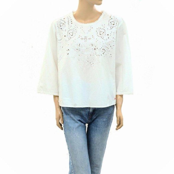Zadig & Voltaire Tal Brod Anglaise Blouse Top Judo Eyelet Embroidered M - Picture 1 of 4
